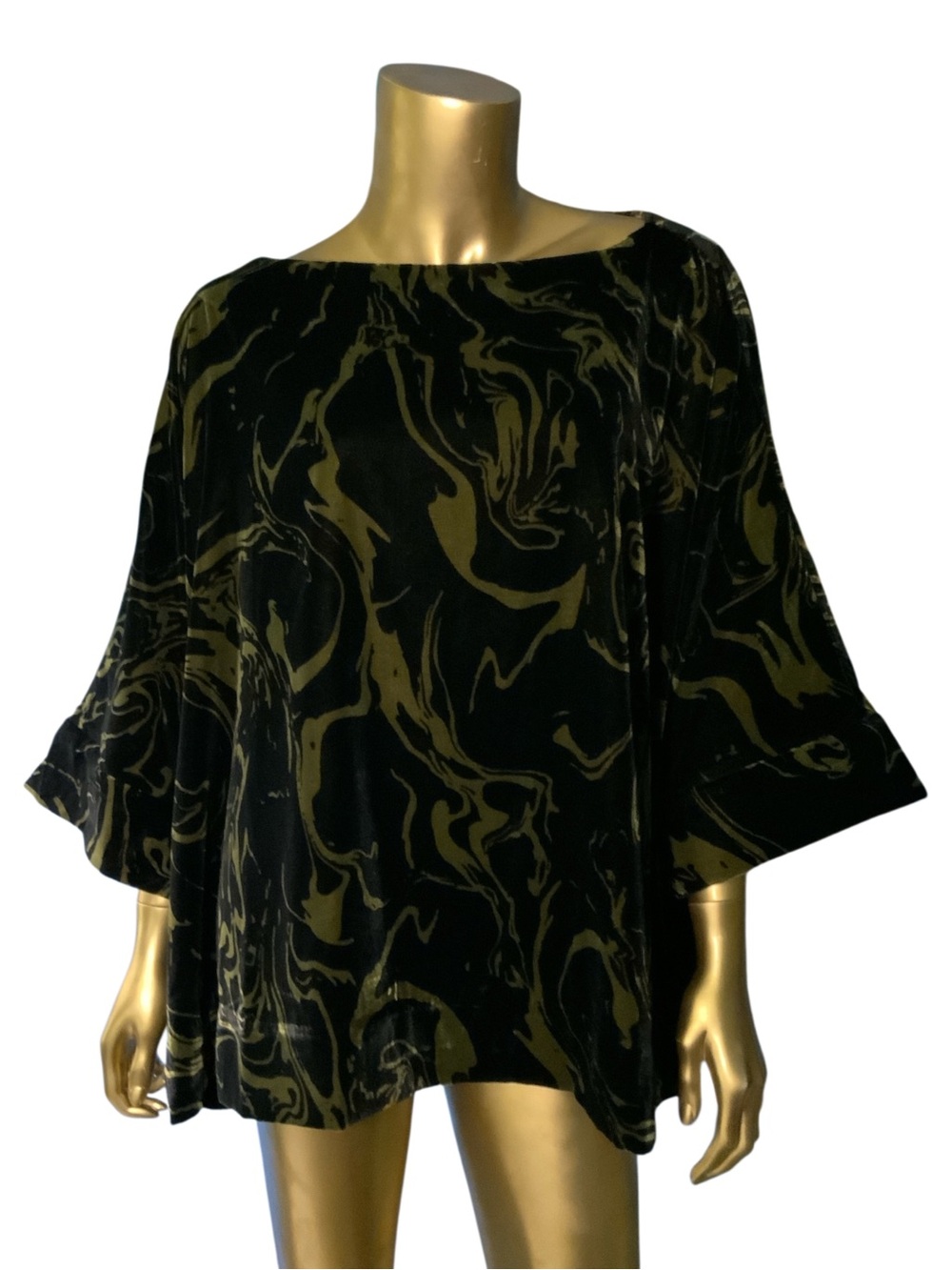 Carla Rockmore Collection Black & Gold Swirl Printed Velvet Wide Neck Slouch Top